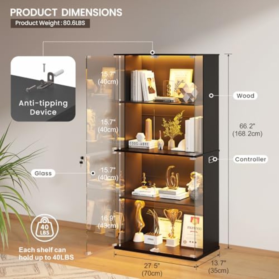 Black Display Cabinet with Gla - Glass Door Hinge recension och pris